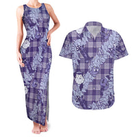 Purple Palaka Hawaii Cowboy Christmas Couples Matching Tank Maxi Dress and Hawaiian Shirt Paniolo Mix Maile Lei - Polynesian Pride