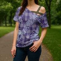 Purple Palaka Hawaii Cowboy Christmas Cross Shoulder Shirt Paniolo Mix Maile Lei - Polynesian Pride