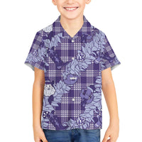 Purple Palaka Hawaii Cowboy Christmas Family Matching Off The Shoulder Long Sleeve Dress and Hawaiian Shirt Paniolo Mix Maile Lei - Polynesian Pride