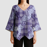 Purple Palaka Hawaii Cowboy Christmas Kimono Sleeve Blouse Paniolo Mix Maile Lei - Polynesian Pride