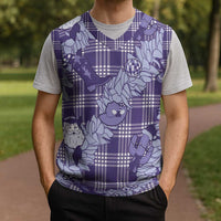 Purple Palaka Hawaii Cowboy Christmas Knitted V-Neck Vest Paniolo Mix Maile Lei - Polynesian Pride
