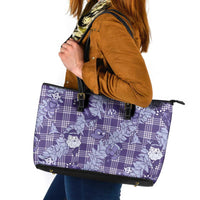 Purple Palaka Hawaii Cowboy Christmas Leather Tote Bag Paniolo Mix Maile Lei LT7 Purple - Polynesian Pride