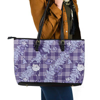 Purple Palaka Hawaii Cowboy Christmas Leather Tote Bag Paniolo Mix Maile Lei LT7 - Polynesian Pride