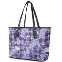 Purple Palaka Hawaii Cowboy Christmas Leather Tote Bag Paniolo Mix Maile Lei LT7 - Polynesian Pride