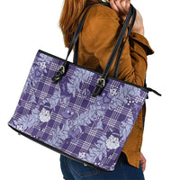 Purple Palaka Hawaii Cowboy Christmas Leather Tote Bag Paniolo Mix Maile Lei LT7 - Polynesian Pride