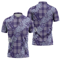 Purple Palaka Hawaii Cowboy Christmas Zipper Polo Shirt Paniolo Mix Maile Lei - Polynesian Pride