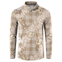 Khaki Palaka Hawaii Cowboy Christmas Button Sweatshirt Paniolo Mix Maile Lei - Polynesian Pride