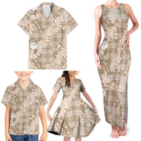 Khaki Palaka Hawaii Cowboy Christmas Family Matching Tank Maxi Dress and Hawaiian Shirt Paniolo Mix Maile Lei - Polynesian Pride