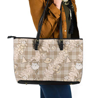 Khaki Palaka Hawaii Cowboy Christmas Leather Tote Bag Paniolo Mix Maile Lei LT7 - Polynesian Pride