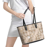 Khaki Palaka Hawaii Cowboy Christmas Leather Tote Bag Paniolo Mix Maile Lei LT7 - Polynesian Pride
