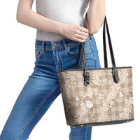Khaki Palaka Hawaii Cowboy Christmas Leather Tote Bag Paniolo Mix Maile Lei LT7 - Polynesian Pride