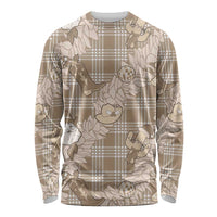 Khaki Palaka Hawaii Cowboy Christmas Long Sleeve Shirt Paniolo Mix Maile Lei LT7 Unisex Beige - Polynesian Pride