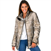 Khaki Palaka Hawaii Cowboy Christmas Padded Jacket Paniolo Mix Maile Lei - Polynesian Pride