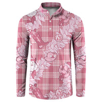 Pink Palaka Hawaii Cowboy Christmas Button Sweatshirt Paniolo Mix Maile Lei - Polynesian Pride