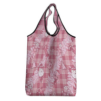 Pink Palaka Hawaii Cowboy Christmas Grocery Bag Paniolo Mix Maile Lei - Polynesian Pride