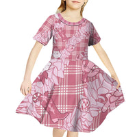 Pink Palaka Hawaii Cowboy Christmas Kid Short Sleeve Dress Paniolo Mix Maile Lei - Polynesian Pride