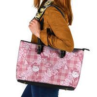 Pink Palaka Hawaii Cowboy Christmas Leather Tote Bag Paniolo Mix Maile Lei LT7 Pink - Polynesian Pride