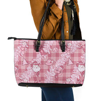 Pink Palaka Hawaii Cowboy Christmas Leather Tote Bag Paniolo Mix Maile Lei LT7 - Polynesian Pride