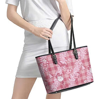 Pink Palaka Hawaii Cowboy Christmas Leather Tote Bag Paniolo Mix Maile Lei LT7 - Polynesian Pride