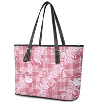 Pink Palaka Hawaii Cowboy Christmas Leather Tote Bag Paniolo Mix Maile Lei LT7 - Polynesian Pride