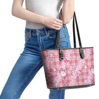 Pink Palaka Hawaii Cowboy Christmas Leather Tote Bag Paniolo Mix Maile Lei LT7 - Polynesian Pride