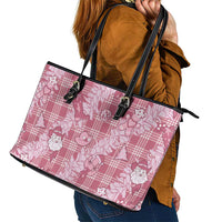 Pink Palaka Hawaii Cowboy Christmas Leather Tote Bag Paniolo Mix Maile Lei LT7 - Polynesian Pride