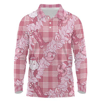 Pink Palaka Hawaii Cowboy Christmas Long Sleeve Polo Shirt Paniolo Mix Maile Lei - Polynesian Pride