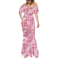 Pink Palaka Hawaii Cowboy Christmas Mermaid Dress Paniolo Mix Maile Lei - Polynesian Pride