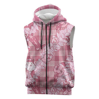 Pink Palaka Hawaii Cowboy Christmas Sleeveless Zip Hoodie Paniolo Mix Maile Lei - Polynesian Pride