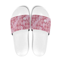 Pink Palaka Hawaii Cowboy Christmas Slide Sandals Paniolo Mix Maile Lei - Polynesian Pride