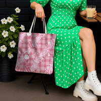 Pink Palaka Hawaii Cowboy Christmas Tote Bag Paniolo Mix Maile Lei - Polynesian Pride