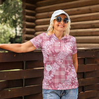 Pink Palaka Hawaii Cowboy Christmas Women Polo Shirt Paniolo Mix Maile Lei - Polynesian Pride