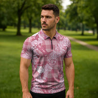 Pink Palaka Hawaii Cowboy Christmas Zipper Polo Shirt Paniolo Mix Maile Lei - Polynesian Pride