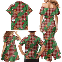 Red Palaka Hawaii Cowboy Christmas Family Matching Mermaid Dress and Hawaiian Shirt Paniolo Mix Maile Lei - Polynesian Pride