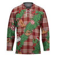 Red Palaka Hawaii Cowboy Christmas Hockey Jersey Paniolo Mix Maile Lei - Polynesian Pride