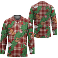 Red Palaka Hawaii Cowboy Christmas Hockey Jersey Paniolo Mix Maile Lei - Polynesian Pride