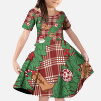 Red Palaka Hawaii Cowboy Christmas Kid Short Sleeve Dress Paniolo Mix Maile Lei LT7 KID Red - Polynesian Pride