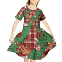 Red Palaka Hawaii Cowboy Christmas Kid Short Sleeve Dress Paniolo Mix Maile Lei LT7 - Polynesian Pride