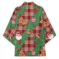 Red Palaka Hawaii Cowboy Christmas Kimono Paniolo Mix Maile Lei - Polynesian Pride