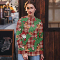 Red Palaka Hawaii Cowboy Christmas Ugly Christmas Sweater Paniolo Mix Maile Lei - Polynesian Pride