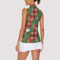 Red Palaka Hawaii Cowboy Christmas Women Sleeveless Polo Shirt Paniolo Mix Maile Lei - Polynesian Pride