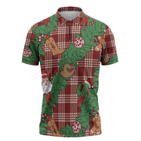 Red Palaka Hawaii Cowboy Christmas Zipper Polo Shirt Paniolo Mix Maile Lei - Polynesian Pride