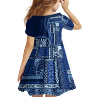 Samoa Siapo Motif Family Matching Off Shoulder Long Sleeve Dress and Hawaiian Shirt Classic Style - Bue Ver LT7 - Polynesian Pride
