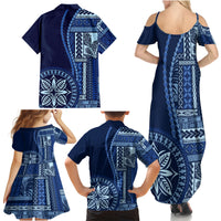 Samoa Siapo Motif Family Matching Summer Maxi Dress and Hawaiian Shirt Classic Style - Bue Ver LT7 - Polynesian Pride