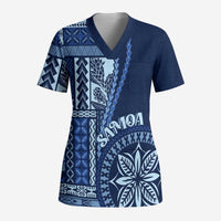 Samoa Siapo Motif Scrub Top Classic Style - Bue Ver LT7 Adult Blue - Polynesian Pride