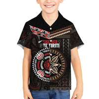 Aotearoa and Samoa Together For Te Tiriti Kid Hawaiian Shirt Kowhaiwhai Mix Siapo LT7 Kid Black - Polynesian Pride