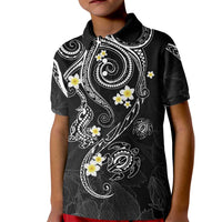 Polynesia Tribal Kid Polo Shirt Tentacles Plumeria LT7 Kid Black - Polynesian Pride