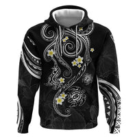Polynesia Tribal Zip Hoodie Tentacles Plumeria