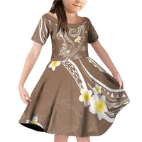Polynesia Tribal Family Matching Off Shoulder Short Dress and Hawaiian Shirt Mocha Plumeria Tentacles