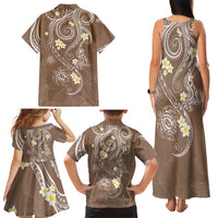 Polynesia Tribal Family Matching Tank Maxi Dress and Hawaiian Shirt Mocha Plumeria Tentacles